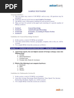 nts syllabus for askari bank askari bank mto test passing marks